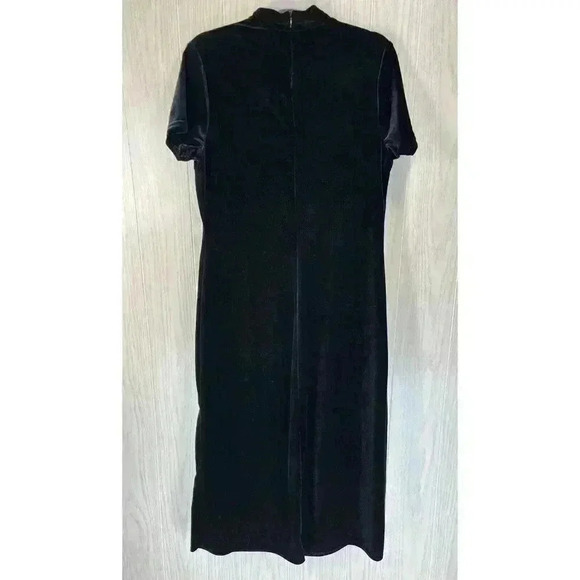 Vintage Velvet Dress Sz Large Black Mock Neck Short Sleeve Maxi Whimsigoth USA - Picture 5 of 8